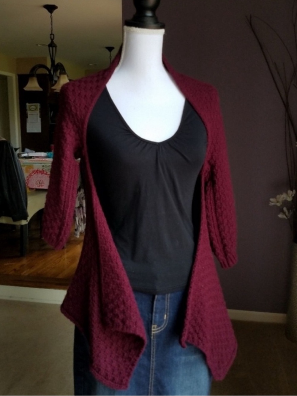 Burgandy Flyaway Sweater Cardigan from Greece NWOT